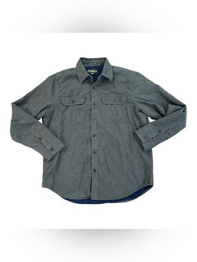 Eddie Bauer Men’s Large Gray Lined Button Up Shirt Jacket 100% Cotton Utility